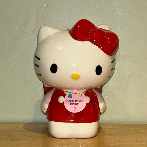 Hello Kitty Ceramic Toilet Brush Holder With Toilet Brush Made By Sanrio - Picture 1 of 6